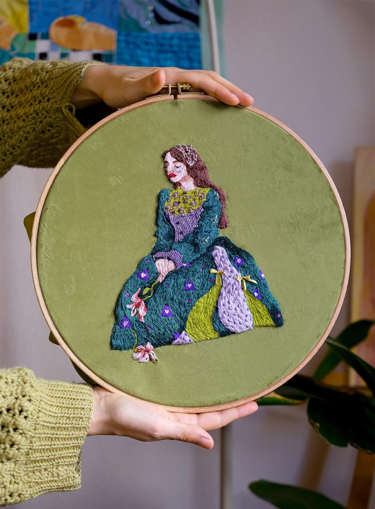 Jane Morris Embroidery in hoop