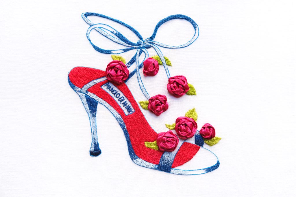 Manolo Blahnik Embroidery shoes with roses