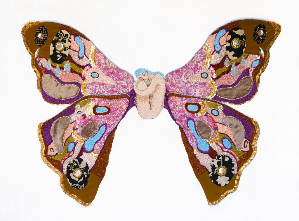 butterfly embroidery artwork ready to hang