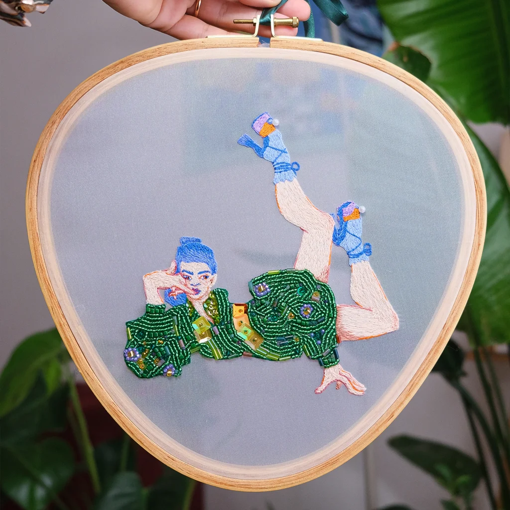 beaded embroidery illustration in hoop