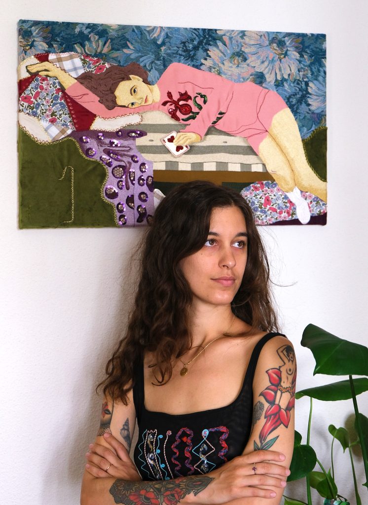lea Finucci with her embroidery artwork