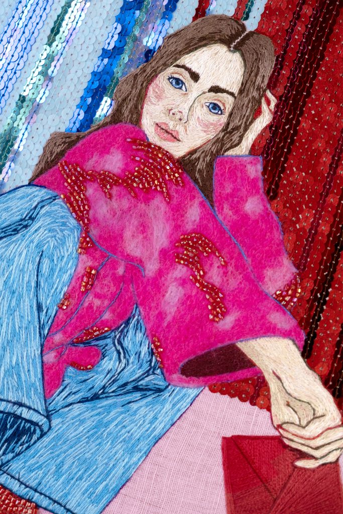 embroidery portrait, close up of a face