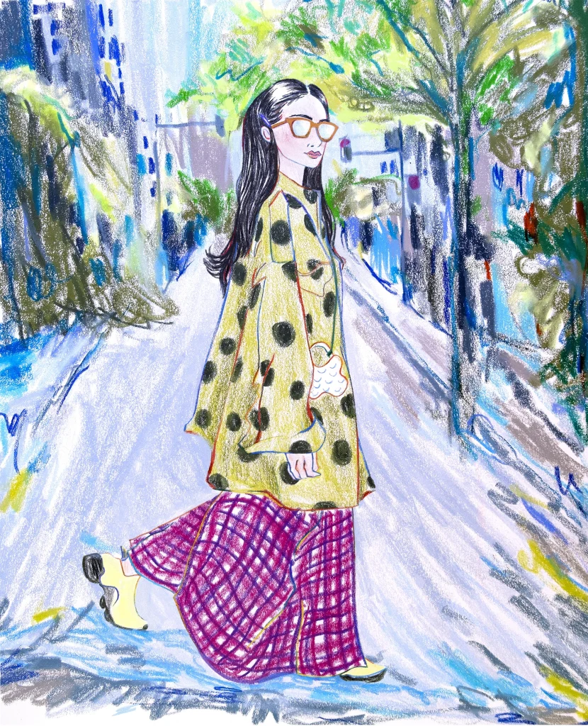 fashion illustration, a woman in New York City